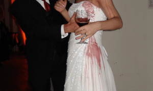 Red wine stained dress